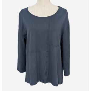 Lisa Bayne Tunic Top Womens Large Dark Teal Asymmetric Hem Lagenlook